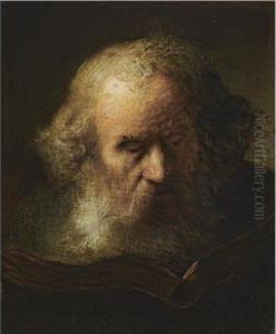 Head Of A Bearded Old Man, Reading A Book by Jacques des Rousseaux