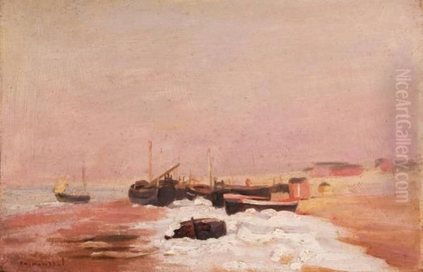 Bateaux Sur La Plage Enneigee - view 1