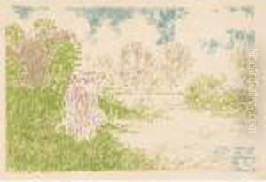 Paysage Avec Femme En Robe A Rayures (salomon 16) by Ker Xavier Roussel