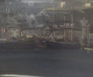 Boats In A Harbour by Theodore Casimir Roussel