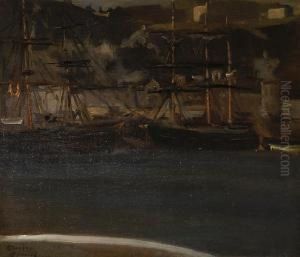 Boats In A Harbour by Theodore Casimir Roussel