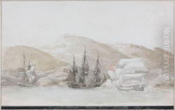 Combat Naval Avec Navire Battant Pavillon Anglais - view 1