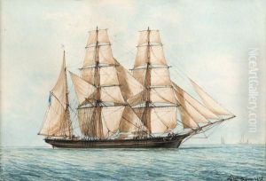 Goelette En Mer by Francois Geoffroy Roux