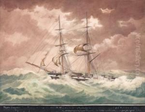 Navire Francais Dans La Tempete by Francois Geoffroy Roux