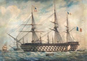 Grand Trois-mats Dans La Baie De Marseille by Francois Geoffroy Roux