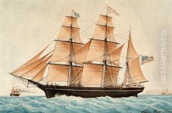The American Ship "olivia" Departing Marseilleunder Full Sail With Other Shipping And The Port In Thebackground. - view 1