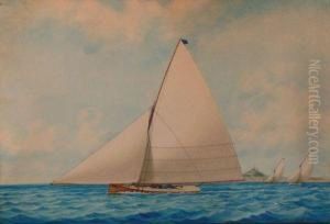 Voiliers En Mer by Louis Francois Pros. Roux