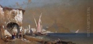 View Along The Mediterranean Coast With Figures by Thomas Charles Leeson Rowbotham
