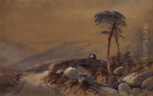Two Figures On A Bridge by Thomas Leeson Rowbotham