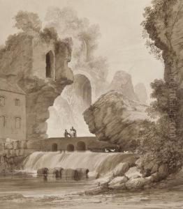 Ruins At Caerphilly by Thomas Leeson Rowbotham