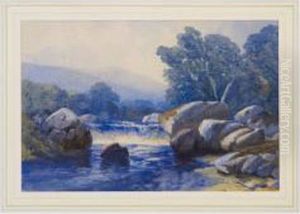 A Mountain And River Landscape In North Wales by Thomas Leeson Rowbotham