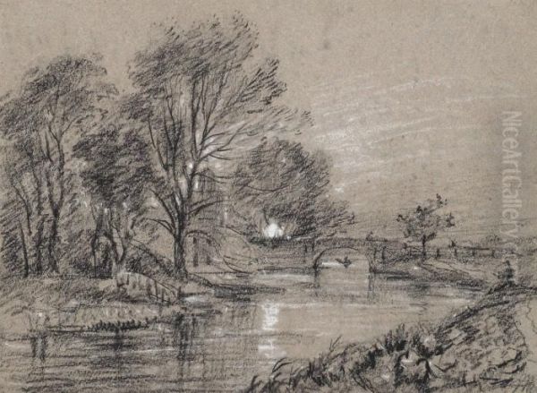 An Angler Seated At A Bend In The River - view 1