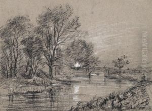An Angler Seated At A Bend In The River by George James Rowe