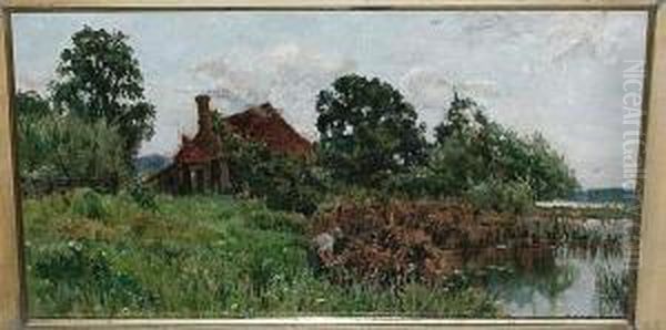 Cottage And Figure By A Riverside - view 1