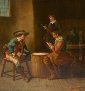 An Interior Scene With Men Playing Cards