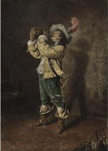 Cavalier Drinking From A Wine Keg; Cavalier Enjoying A Glass Of Ale by Ferdinand Victor Leon Roybet