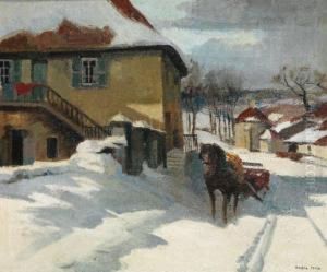 Charrette Dans Un Paysage Enneige by Andre Roz