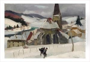 Eglise De Mont Benoit En Hiver by Andre Roz