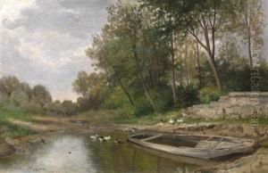 Landscape Withducks On A Pond by Jules Rozier