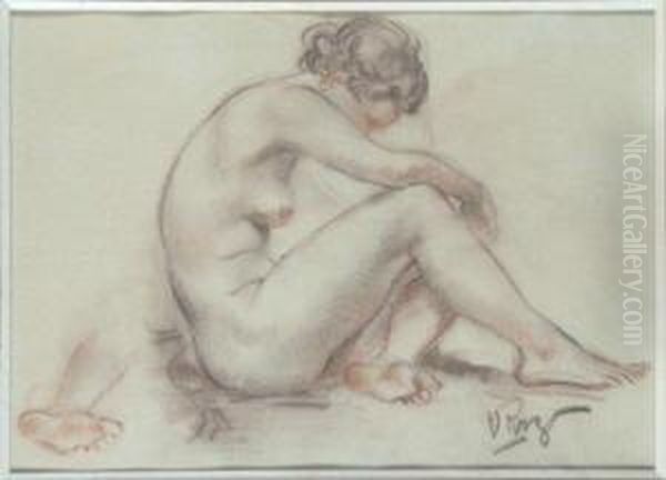 Jeune Femme Nue Posant Assise. - view 1