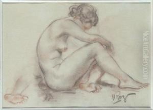 Jeune Femme Nue Posant Assise. by Vladimir Rozmainsky