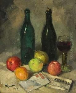 Nature Morte Aux Fruits Et Aux Bouteilles De Vins by Vladimir Rozmainsky
