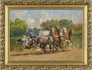 Drive In A Carriage In Four Horses by Zygmunt Rozwadowski