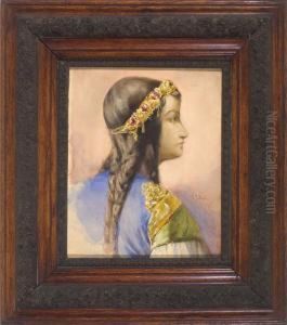 Portrait Eines Dunkelhaarigen Madchens Mit Diadem Im Profil Nach Rechts