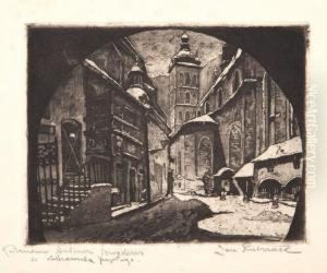 Widok Na Kosciolmariacki I Kosciol Sw. Barbary W Krakowie by Jan Rubczak