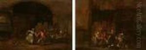 Follower Of Arnold Frans Rubens . Tavern Scenes With Figures And Dogs
