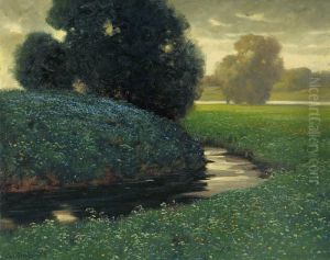 Bluhende Wiese Mit Bachlauf by Eduard Rudisuhli