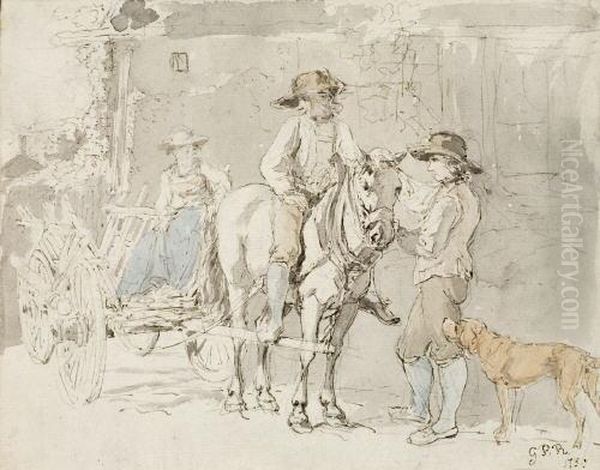 Reitender Bauer Mit In Heuwagen Sitzender Bauerin Von
Bauernjungen Mit Hund Begrust - view 1