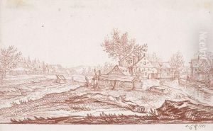 Landschaft Mit Einem Bauerngehoft Am Bach by Johann Georg Lorenz Rugendas