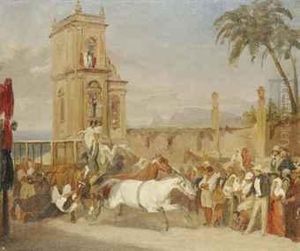 Wild Horses Rearing At The Start Of A Race In A Mexican Plaza