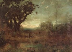 Figures Near A Pond At Dusk by Benigino Yamero Ruiz