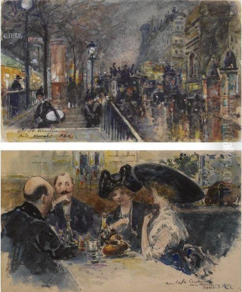 Boulevard St. Martin; Au Cafe: A Pair Of Sketchbook Pages - view 1