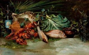 "bodegon Con Peces Y Mariscos". by Manuel Bernardino Ruiz Sanchez Morales
