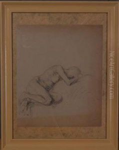 Liegender Weiblicher Akt Mit Angewinkelten Beinen by Franz Rumpler