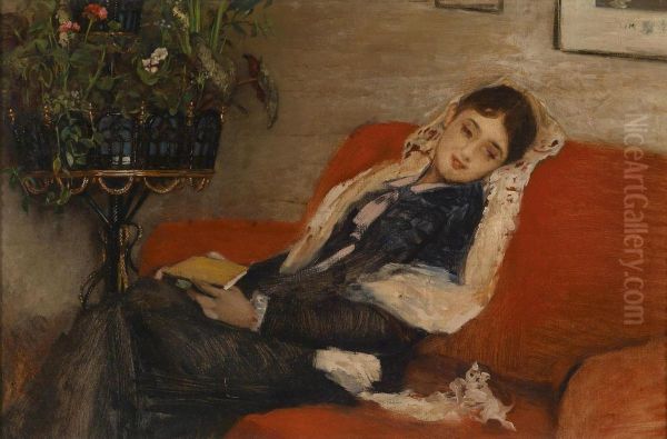 Young Womanrelaxing With Kitten - view 1
