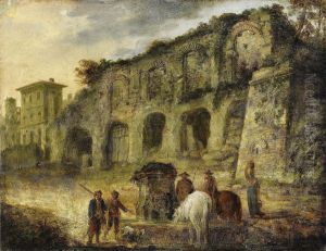 Italiensk Gatuscen Med Jagare Och Hastskotare Samlade Runt Fontan by Alexander Runciman