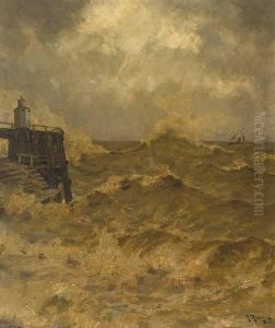 Die Alte Liebe. Hafenbollwerk Bei Cuxhafen Bei Sturmflut by Ludwig Fried. Julius Runge