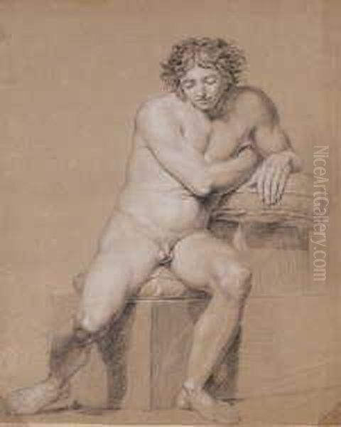 Mannlicher Akt Von Vorn, Sitzend, Sich Auf Kissen Lehnend. - view 1