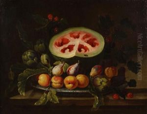 A Still Life With Watermelon And Peaches