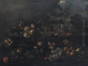 Still Life Of Fruit And A Glass Bowl On A Ledge by Giovan Battista Ruoppolo