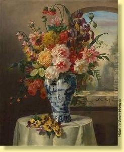 Vase De Delft Fleuri Devant Une Fenetre