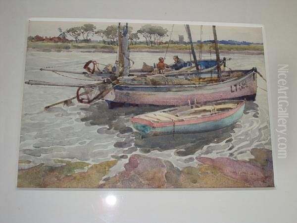 Fishing Boats At The River Bank, Possibly Lowestoft - view 1