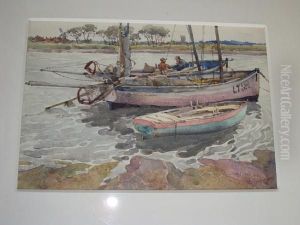 Fishing Boats At The River Bank, Possibly Lowestoft by Lilian Russell - Bell