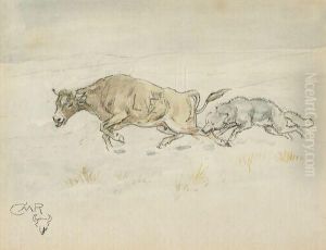 Wolf And Steer by Charles Marion Russell