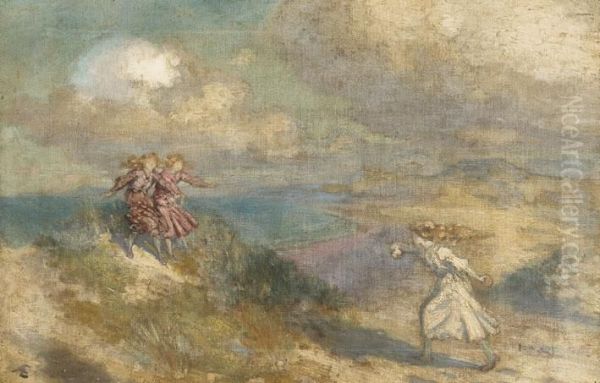 Three Girls Playing In The Sand Dunes - view 1