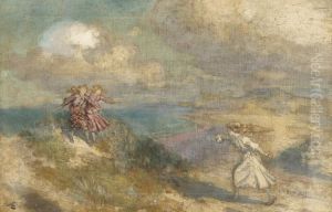 Three Girls Playing In The Sand Dunes by George William, A.E. Russell